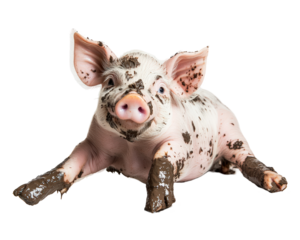 Isolated Muddy Pink Pig Running