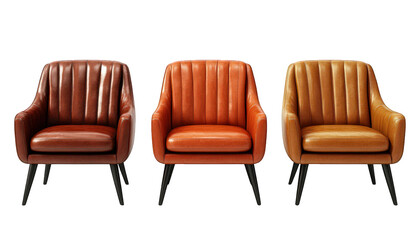 Fototapeta premium Three Leather Armchairs in Brown Orange Tan Modern Home Decor