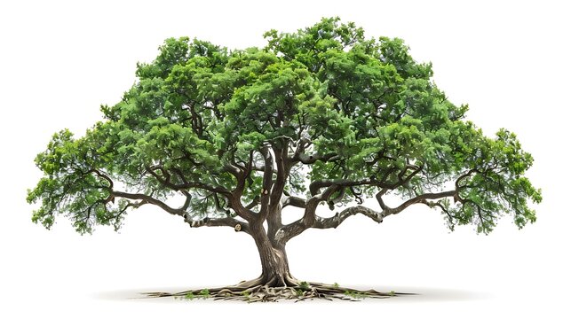 A tupelo tree with glossy green leaves isolated on white background