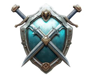 Isolated Swords and Shield with Metallic Design