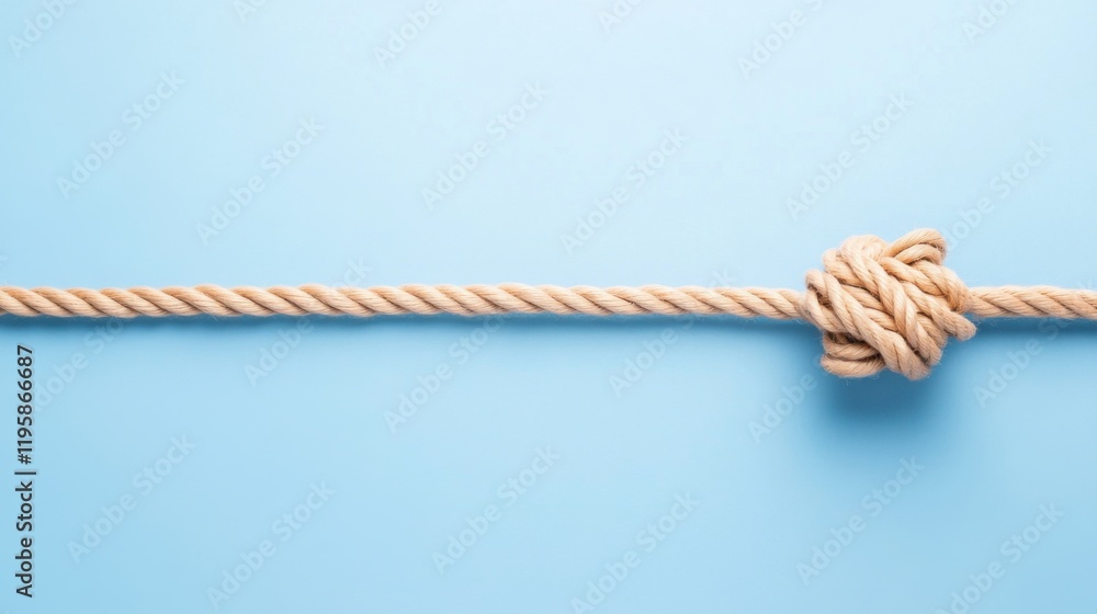 Poster natural twisted rope knot on a soft blue background perfect for illustrating connection and unity co