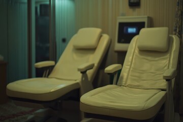 Fototapeta premium Relaxation chairs in a tranquil spa setting for rejuvenation and wellness