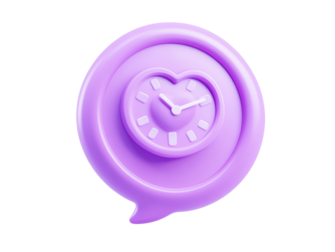 Isolated Purple Speech Bubble with Clock 3D Render