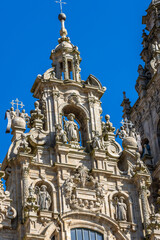 Spain, Galicia. Cathedral in Santiago de Compostela, one of the Obradoiro Towers of the cathedral