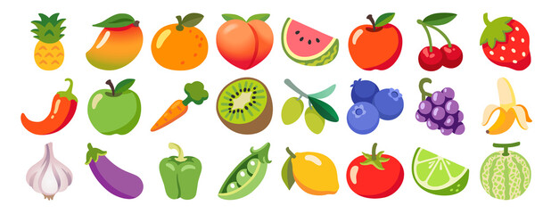 set of fruits and vegetables isolated on white background 