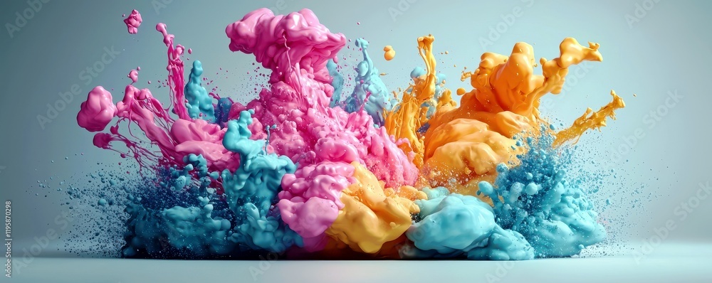 Poster vibrant abstract splash of colorful liquid paints in motion creating a dynamic artistic composition 