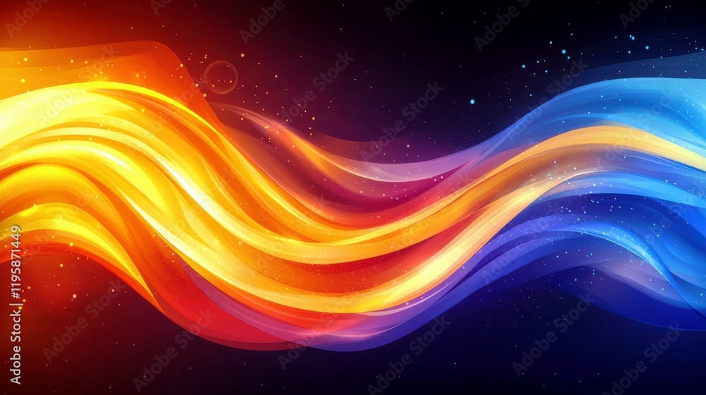 Poster vibrant abstract waves of color flowing through a cosmic background, creating a dynamic artistic rep