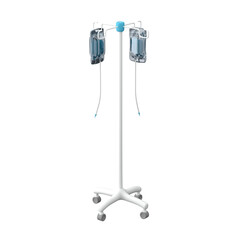 Drip stand with saline bags isolated on white, 3d illustration
