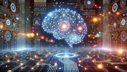 Fototapeta premium Fintech innovation in artificial intelligence and big data analysis with cybernetic brain