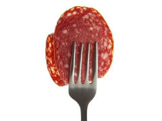 Isolated Salami Slice on a Fork