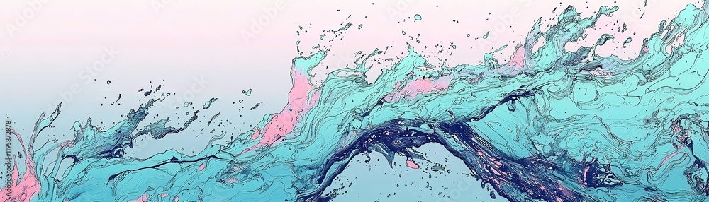 Poster abstract watercolor wave art with soft pastel colors and flowing shapes, creating a serene and dynam
