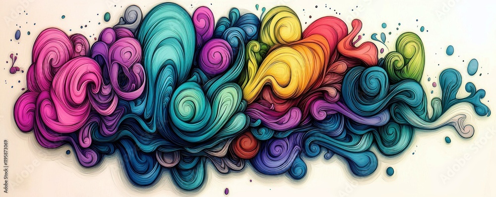 Poster vibrant abstract swirls and curves in a colorful array of twisting patterns and organic shapes for c
