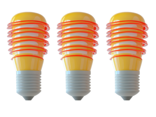 Isolated Three Yellow Light Bulbs with Red Rings