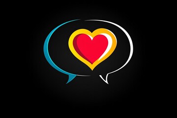 Conversation bubbles intertwining with a red heart in the center symbolizing connection dialogue and heartfelt communication in digital art
