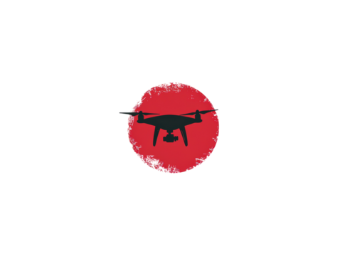 Isolated Drone Silhouette on Red Circle