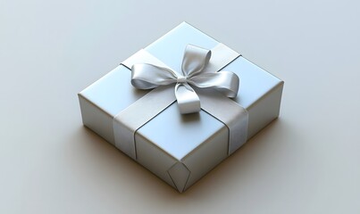 Obraz premium Silver gift box with satin ribbon bow.