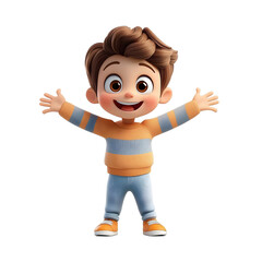 3D happy cartoon boy on transparent background. Generative AI