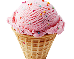 Isolated Strawberry Ice Cream Cone with Sprinkles