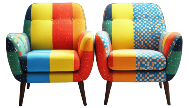 Colorful Patchwork Armchairs Retro Design Home Decor Living Room Furniture