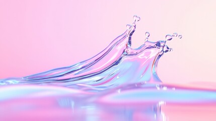 A dynamic splash of water set against a vibrant neon light background, creating an energetic and colorful display with pastel hues.