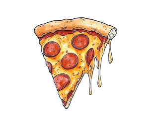 Isolated Slice of Pepperoni Pizza with Dripping Cheese
