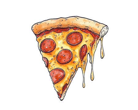 Isolated Slice of Pepperoni Pizza with Dripping Cheese - Powered by Adobe