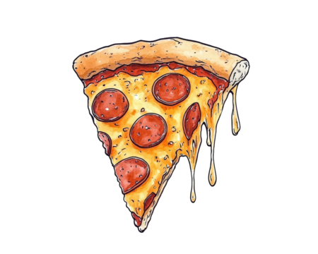 Isolated Slice of Pepperoni Pizza with Dripping Cheese - Powered by Adobe