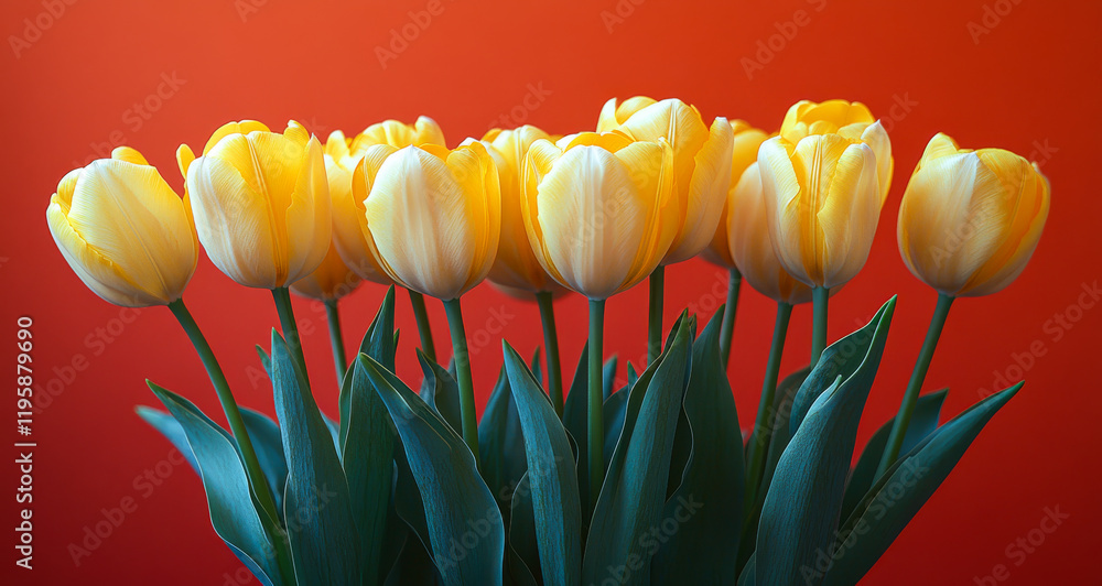 Poster a bunch of yellow and white tulips are arranged in a vase. the flowers are in full bloom and are arr