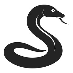 snake icon, snake vector silhouette, curved snake animal design illustration, black reptile graphic symbol, dangerous wild snake outline logo  
