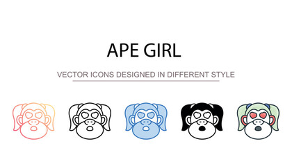 Ape Girl icon design with white background stock illustration