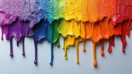 Colorful paint dripping down on a white background
