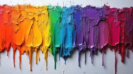 Colorful paint dripping down on a white background