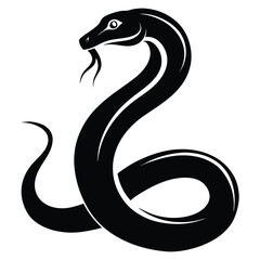 snake icon, snake vector silhouette, curved snake animal design illustration, black reptile graphic symbol, dangerous wild snake outline logo  
