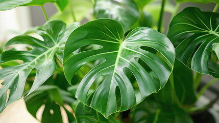 Fototapeta premium Vibrant Green Philodendron Leaves: Tropical Foliage Close-Up
