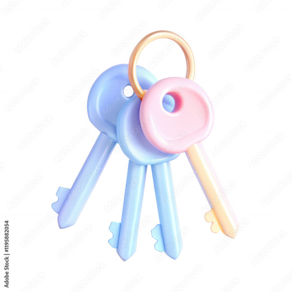 Poster a playful arrangement of three colorful keys in pastel shades, designed as 3d models, ideal for use 