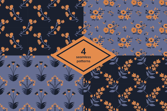 Seamless decorative floral patterns set