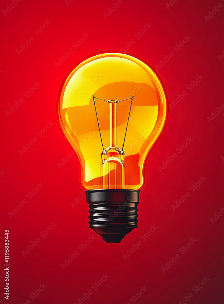 Poster a light bulb is lit up on a red background. the light bulb is the main focus of the image, and it is