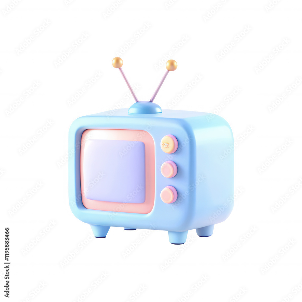 Poster a colorful 3d render of a retro television set featuring a soft pastel color scheme, with a round sc