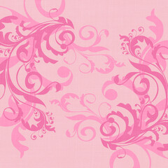 Soft pink ornamental swirl pattern with decorative floral curves and textured background. Elegant feminine design ideal for wallpaper, crafts, and invitations.