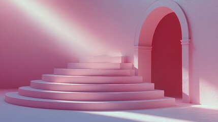 Obraz premium A stairway with a carpeted path ascends toward an open sky, a concept of success and heavenly design