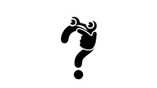 Thinking and confusing or in bewilderment sign question, graphic animation. Black. Transparent background motion design. 4K resolution