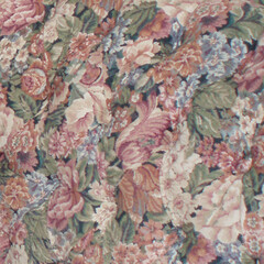 Vintage floral tapestry texture with detailed woven flowers in muted tones. Classic textile design ideal for backgrounds, fabric mockups, and décor.