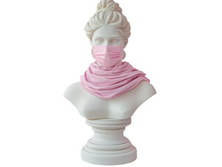 Isolated White Bust with Pink Mask and Scarf