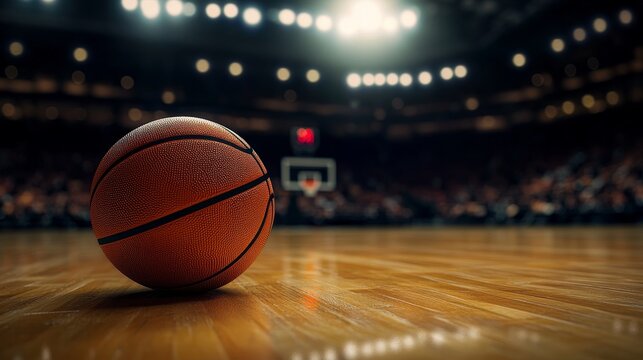 Close up of a basketball player gripping the ball on the court surface during gameplay