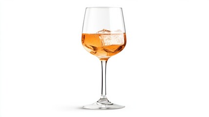 A refreshing Aperol Spritz cocktail in a glass with ice, set against a white background, capturing a minimalist and elegant vibe.