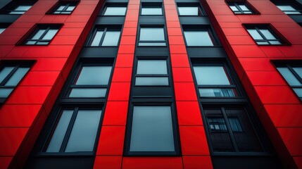 Black and red building towering skyward