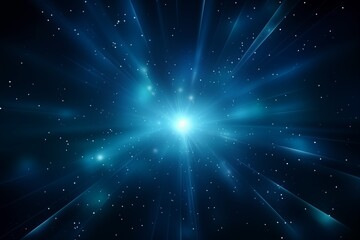 Fototapeta premium Bright cosmic burst with glowing blue light rays and stars in a deep space background