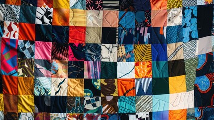 Colorful Patchwork Quilt with Various Fabric Patterns,