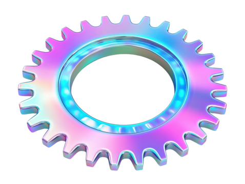 Isolated Iridescent Gear on White Background