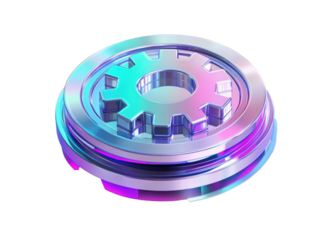 Isolated Iridescent Gear on White Background